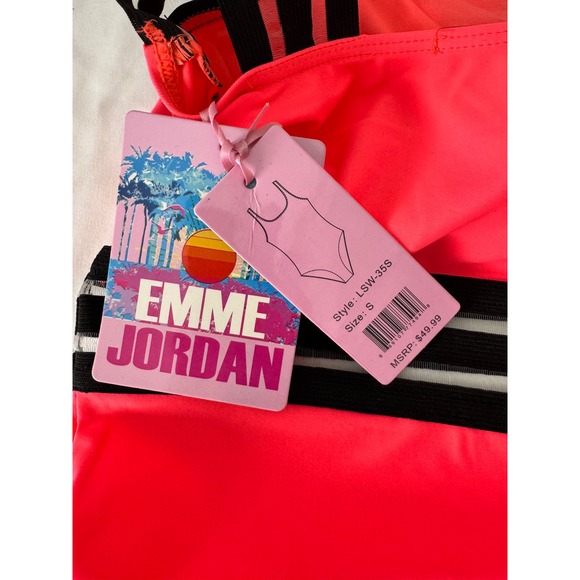 Emme Jordan One Piece Swimsuit Criss Cross Neon Pink Black Mesh Size S - Picture 4 of 5